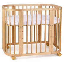 Waldin Babybett 5in1, Beistellbett aus Holz, Matratze, Belüftet