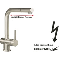 Küchen-Spültischarmatur kpl. aus Edelstahl ausziehbare Brause Niederdruckversion