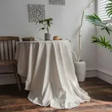 QQLADY Französische einfache Rüschen-Tischdecke, Baumwoll-Leinen-Tischdecke, runder Teetisch, literarische Retro-Party-Dekoration