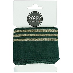 Poppy Strickbündchen "Glitzer-Streifen", dunkelgrün/gold, 1,35 m