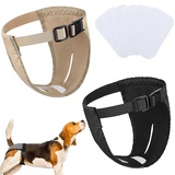 2er-Pack Hundehosen, Hundewindeln mit 6 Damenbinden, verstellbare Schutzhose für Hündinnen bei Hitze, monatliche Blutungen, wiederverwendbar, waschbar, Hygienehose für Hunde (M-schwarz und Kamel)