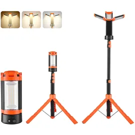 Vevor Baustrahler LED mit Stativ, Arbeitsleuchte 6 Ah, wiederaufladbares Campinglicht, mit 3 Lampenköpfen, abnehmbarem Stativständer, 2200 LM 3000 K-6500 K dimmbar, Beleuchtung für die Baustelle