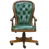 Casa Padrino Luxus Barock Echtleder Schreibtischstuhl Grün / Braun - Barock Möbel