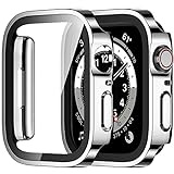 Amizee 2 Stück Hard Hülle Kompatibel mit Apple Watch Schutzhülle 40mm Series 6/5/4/SE mit Tempered Glass Displayschutz, Ultradünn Kratzfeste Schutzhülle für iWatch 40mm (Silber/Transparente)