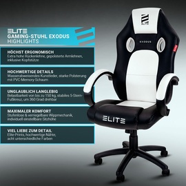 Elite Gaming-Stuhl EXODUS, Memory-Schaum, extra hohe Rückenlehne, Wippmechanik, Armpolster, MG100 (Schwarz/Pink)