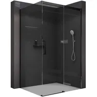 BERNSTEIN Duschkabine mit Schiebetür Eckdusche DX906 FLEX Schwarz matt - Dusche Schiebetür x Breite: 120x90cm Graues Duschglas aus 8mm ESG Klarglas mit NANO-Beschichtung