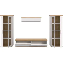 Home Affaire Wohnwand HOME AFFAIRE "Cosenza", weiß (sibu lärche nachbildung), B:316cm H:161cm T:40cm, Kastenmöbel-Sets, Wohnwand, Cosenza, Breite: 336 cm, 2xVitrine, Lowboard, Wandboard