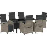 vidaXL Garten Essgruppe 7 pcs Grau Poly Rattan