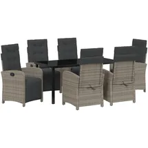 vidaXL Garten Essgruppe 7 pcs Grau Poly Rattan
