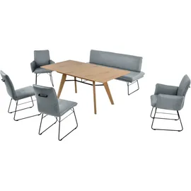 K+W Komfort & Wohnen Essgruppe Giacomo IV, (6-tlg), Polsterbank in 2 Größen, 2 Kufenstühle, 2 Armlehnenstühle und 1 Tisch blau