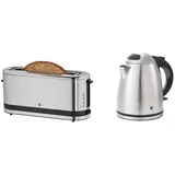 WMF Küchenminis Toaster Langschlitz mit Brötchenaufsatz, 2 Scheiben, XXL, 7 Bräunungsstufen, 9 W & Stelio Wasserkocher Edelstahl 1,2l, elektrischer Wasserkocher mit Kalk-Wasserfilter, 24 W