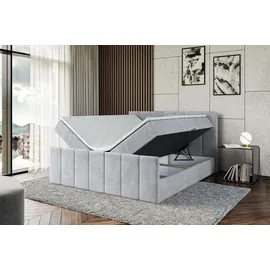 altdecor Boxspringbett mit Fußteil, H3 Matratze und Topper - 160x200 cm - MOETI-Z - Hellgrau Samt - Polsterbett mit Bettkasten und Lattenrost, Bet... - Hellgrau