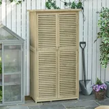 Outsunny Gartenschrank Holz Geräteschuppen Gerätehaus Mit Asphaltdach Lamellentür Geräteschrank Schuppen Garten 4 Fächer Grau 87 X 46,5 X 160 Cm