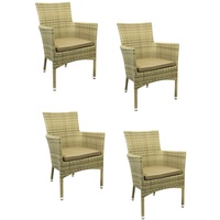 4x KONWAY® MILANO Stapelsessel Elfenbein + Kissen Polyrattan Garten Sessel Set