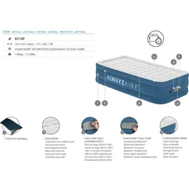 BESTWAY Luftbett AlwayzAire mit integrierter Doppelpumpe 191 x 97 x 46 cm,