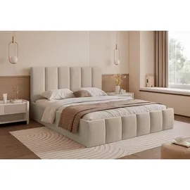 Selsey Polsterbett 140x200 cm, mit Bettkasten und Lattenrost, beige -