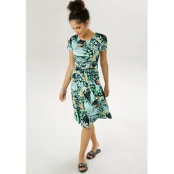 Sommerkleid, mit extravagantem Druck, Gr. 40 - N-Gr, gletscher-schwarz-grün-orange, , 42278621-40 N-Gr