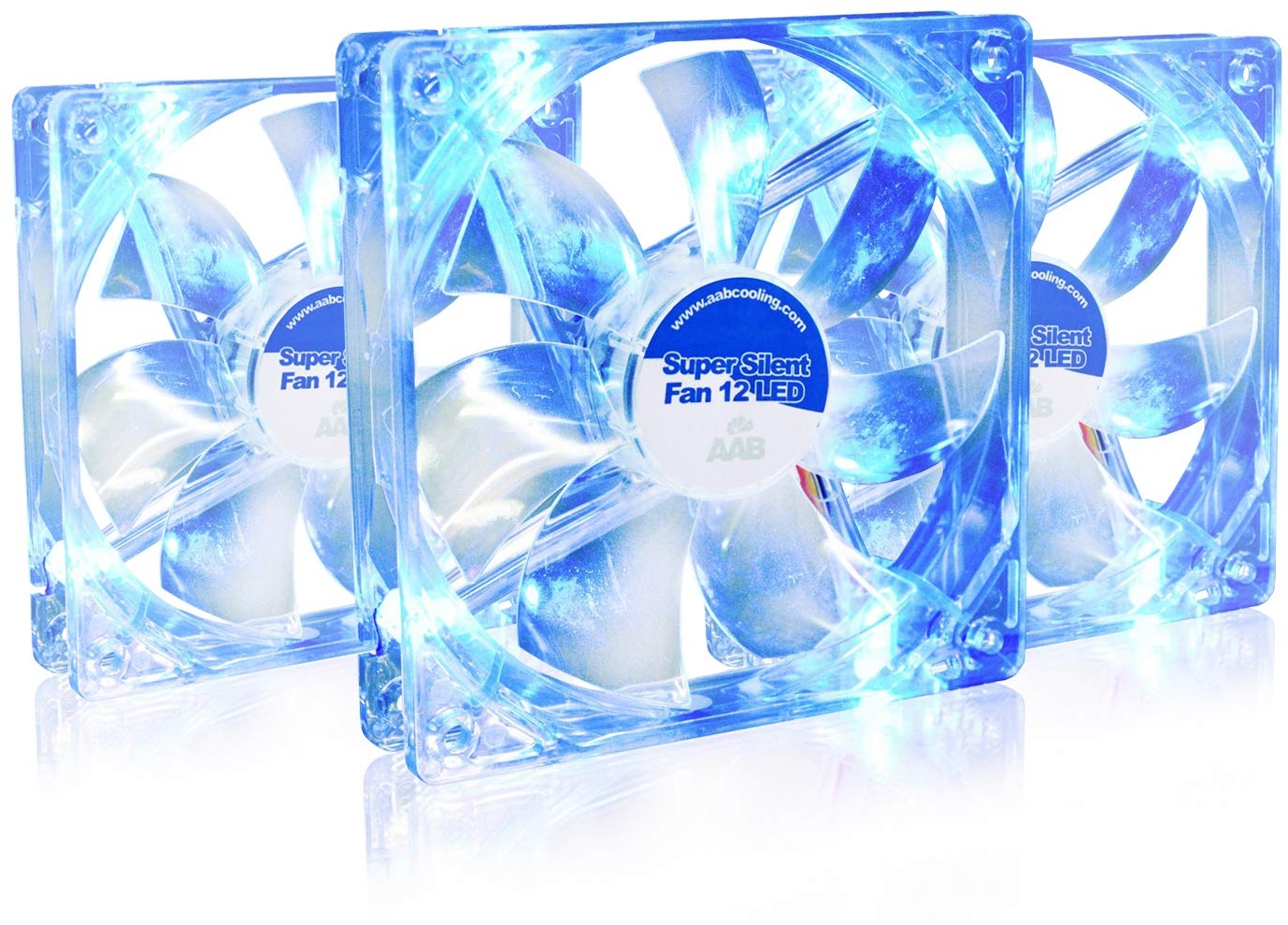 AABCOOLING Super Silent Fan 12 Blue LED - Leise Efizient 120mm Gehäuselüfter mit 4 Anti-Vibration-Pads und Blauer LED - Silent Lüfter, Kühler PC CPU Ventilator 13,6 dB 64,5 m3/ h - Wertpaket 3 Stück
