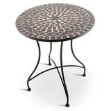 Mosaiktisch 60 cm Ø, mediterraner Garten- & Terrassentisch, 71 cm hoch, Anthrazit-Marmor-Grau, Raburg Mayla