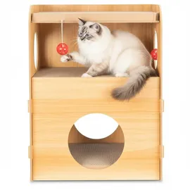 Coil Kratztonne, Katzenhöhle, Katzenkratzbaum, Katzenbett, Katzenliege, Umweltfreundliches Bett, Kratzpappe, MDF, Höhe: 55 cm
