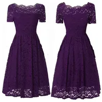 Minasan Lila Retro 1950er Jahre Damen A-Line Midi Spitze Abendkleid Elegant Vintage Frauen Off Schulter Kurzärmlig Rockabilly Swing Petticoat Kleid Ballkleider Abschlussball Party Kleid XXL - XXL