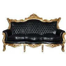Casa Padrino Barock 3er Sofa Master Schwarz / Gold Lederoptik Mod2 - Limited Edition - Wohnzimmer Couch Möbel Lounge