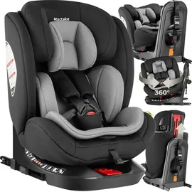 Tectake tectake® Drehbarer Autositz, i-Size Zulassung, ISOFIX-Installation und Top Tether, mit Seitenaufprallschutz, längenverstellbarer 5-Punkt-Gurt, höhenverstellbare Kopfstütze, ab Geburt bis 150 cm, Belastbarkeit 36 kg