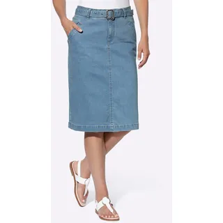 Jeansrock HEINE, Damen, Gr. 50, blau (blau, bleached), 81% Baumwolle, 17% Polyester, 2% Elasthan, unifarben, knielang, Röcke