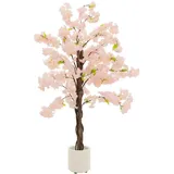ML-Design Künstlicher Kirschblütenbaum 120 cm Rosa, mit Naturholzstamm im Topf für Innen & Zubehör, Kunstpflanzen