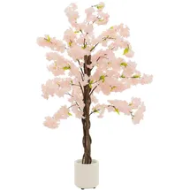 ML-Design Künstlicher Kirschblütenbaum 120 cm Rosa, mit Naturholzstamm im Topf für Innen & Zubehör, Kunstpflanzen