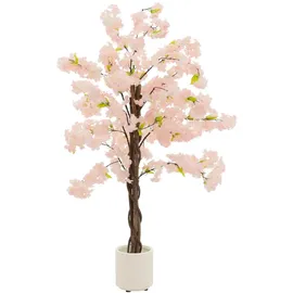 ML-Design Künstlicher Kirschblütenbaum 120 cm Rosa, mit Naturholzstamm im Topf für Innen & Zubehör, Kunstpflanzen