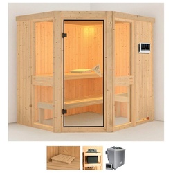 Karibu Sauna Aline 1, BxTxH: 196 x 170 x 198 cm, 68 mm, (Set) 9-kW-Bio-Ofen mit externer Steuerung beige