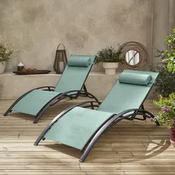 2er Set Sonnenliegen aus Aluminium - graugrün - Liegestühle aus Aluminium und Textilene - Louisa