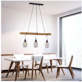 just light. Pendelleuchte Spring in Natur-dunkel und Schwarz E27 3-flammig braun