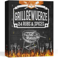 BIO-Qualität BBQ Gewürze Adventskalender I Weihnachtskalender 2024 mit 24 edlen Barbecue Gewürzspezialitäten I Premium BBQ Adventskalender Männer