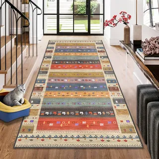 Teppich Läufer Flur Küchenläufer Vintage Teppichläufer Flur Küchenteppich Waschbar Rutschfest Flurteppich Läufer Lang Küche Teppich Eingangsbereich Polyester Meterware Anpassbar Rug 70 x 400 cm