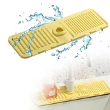 JJIW Silikon Wasserhahn Matte, 2024 Neuestes Wasserhahn Spüle Spritzschutz, Abtropftablett Matte, Wasserhahn Abtropfmatte, Wasserhahn Absorbierende Matte, Spüle Wasserfänger Matte (45 x 15 cm) (Gelb)