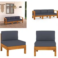 vidaXL 3 Sitzer Gartensofa mit Dunkelgrauen Auflagen Massivholz Akazie - Gartensofa - Gartensofas - Gartenbank - Gartenbänke - Grau