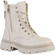 Stiefelparadies Damen Schnürstiefeletten in Beige,