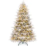 Yorbay Künstlicher Weihnachtsbaum mit Beleuchtung Weiß Schneeflocken LED Tannenbaum für Weihnachten-Dekoration, aus PE und PVC (180cm mit Bunt LED)