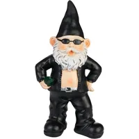 Brubaker Gartenzwerg Cooler Biker Schwarz - Rocker Zwerg Mann mit Sonnenbrille - Gartenfigur Lustig - Dekoration Wetterfest für Garten Campingplatz - Gartendeko für außen - 24 cm groß