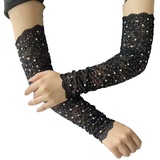 Strass Mode Lang Netz Mesh Handschuhe,Fischnetz Handschuhe,Glänzend Netz Mesh Handschuhe Schwarz Fingerlose Netzhandschuhe Schwarz Strass Mode Opernhandschuhen,Halloween Maskerade Kostüm,Schwarz