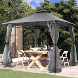 Sekey - Garten Pavillon 3x3 m, Gartenzelt mit Moskitonetz, Atmungsaktives Doppeldach 160g/m2 Polyester, Grau