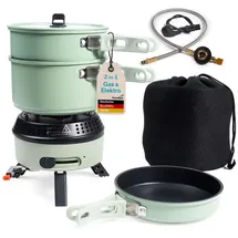 Skandika Campingkocher Rask - Camping Kocher Hybrid - 2 in 1 Betrieb mit Strom oder Gas grün No Size