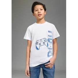 Kidsworld T-Shirt KIDSWORLD "2er Pack Shirts mit Gamer/Controller Print", Jungen, Gr. 152/158, weiß, gemustert, Single Jersey, Obermaterial: 100% Baumwolle, bedruckt, Basic, Rundhals, Shirts T-Shirt, Basic Passform, Rundhalsausschnitt, Allover-Druck, aus Baumwolle