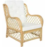 vidaXL Sessel mit Kissen Relaxsessel Rattansessel Relaxstuhl Loungesessel Armsessel Ohrensessel Sofa Wohnzimmer Natur-Rattan Leinen