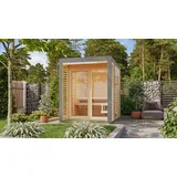 Karibu Saunahaus Außensauna Gartensauna ARES 1 unbehandelt Ofen 9kW externe Strg easy 38mm Wände 191x276x232 cm Metallfarbe: graualuminium