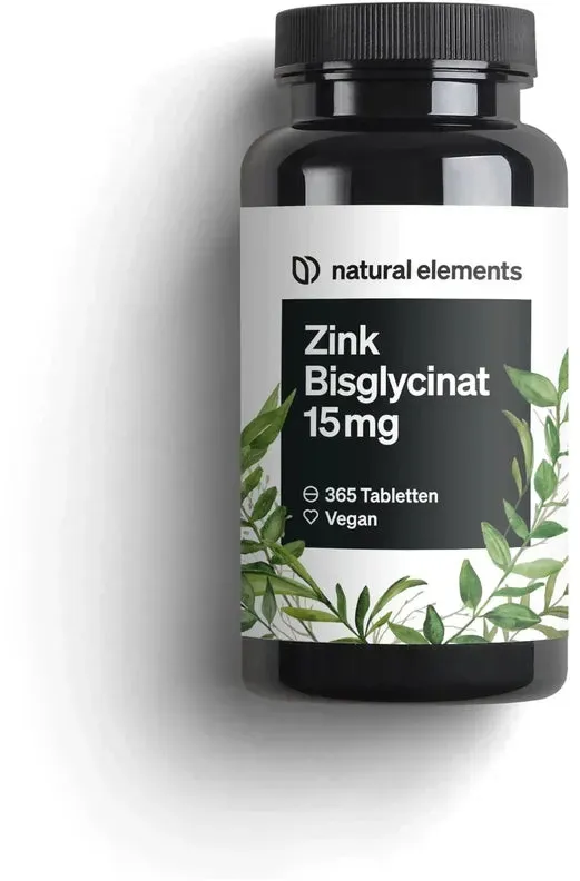 Zink 15mg – 365 Tabletten – gut verträgliches Zinkbisglycinat (Zink-Chelat) – vegan, hochdosiert, ohne unnötige Zusätze – in Deutschland produziert & laborgeprüft 365 St