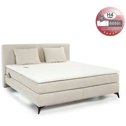 Boxspringbett 180x200 cm mit 2x 7-Zonen-Tonnentaschen-Federkernmatratzen H4 inkl. Kaltschaum-Topper