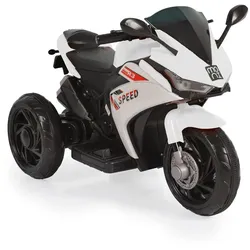 Moni Kinder Elektromotorrad Hurricane drei Räder, Musikfunktion, Rückwärtsgang weiß